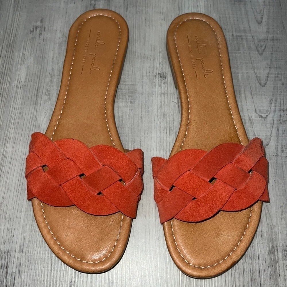 Mila Paoli Sandals Slip On Suede Braided Straps Orange Size 9
